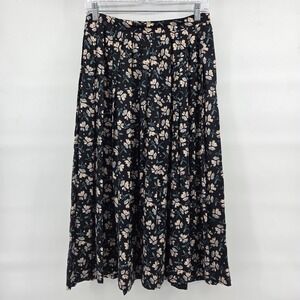 Cambridge Spirit Vintage Midi Skirt 10 Navy Blue Floral Pleated Cottagecore Boho